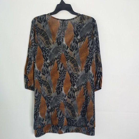 Lapis Women’s L Tunic top Semi Sheer ined Animal Print Ruched 3/4 Sleeve Large - Picture 8 of 9